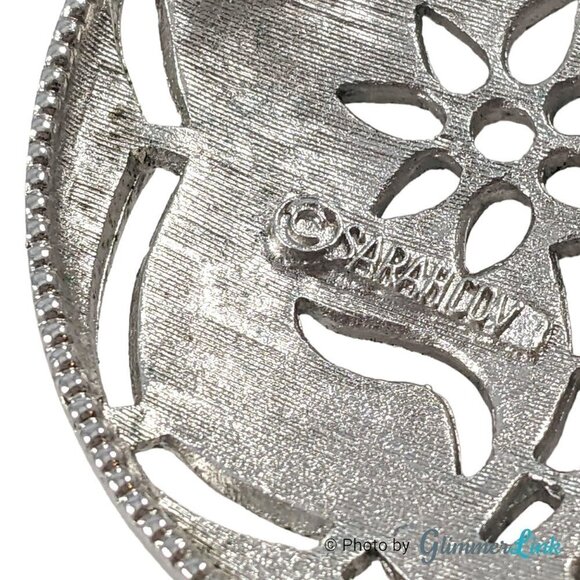 Vintage Sarah Coventry Round Floral Open Work Silver Tone Brooch Pendant - Picture 5 of 6